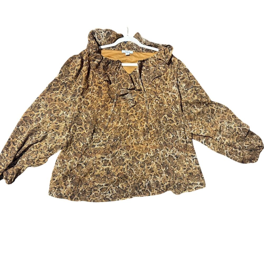Bar III XXL Brown Black Snake Print Ruffle V-Neck Long Sleeve Blouse - Picture 6 of 6